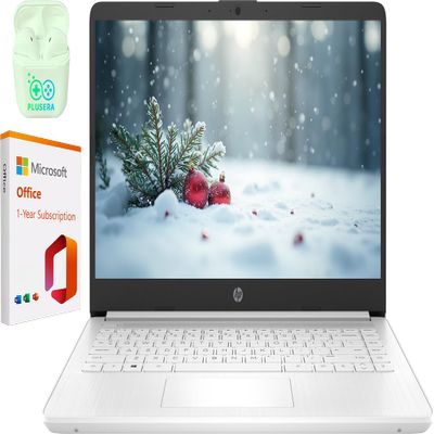 HP 14" Business Laptop Computer with Microsoft Office 365, Intel Quad-Core Processor, 1.1TB Storage (1TB OneDrive+64GB eMMC), 16GB RAM, Windows 11 Laptop, PLUSERA Earphones, White