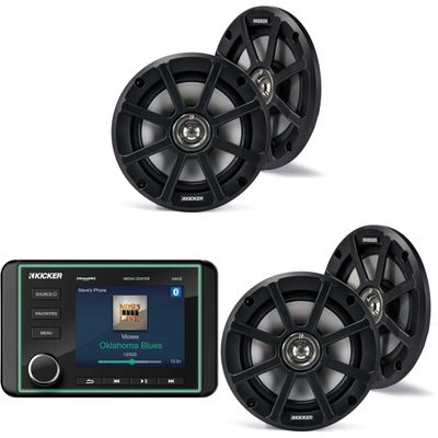 Kicker 46KMC5 Premium Marine Gauge-Style Source & (2 Pair) 51PSC654 Powersports Speakers Bundle