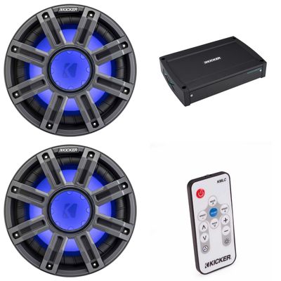 Kicker (2) 51MWF104 - MWF 10-Inch Premium Marine Subwoofer (Free-air) 4-ohm & 51KXMA15001 Marine Amp Bundle (Includes LED Remote)
