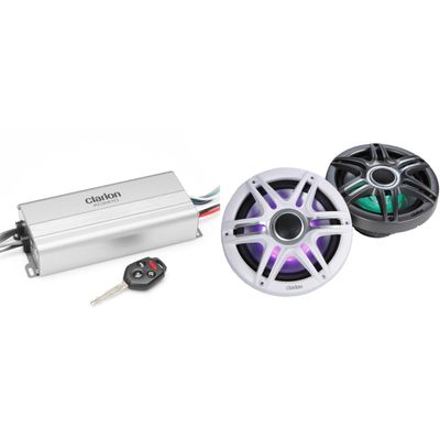 Clarion Marine 4 Channel Amp & CMSP-771RGB-SWG 7.7" LED Boat Audio Upgrade Bundle