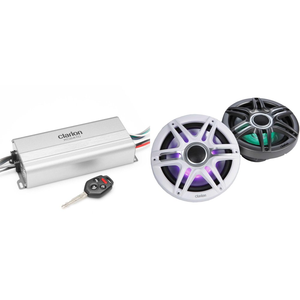 Clarion Marine 4 Channel Amp & CMSP-771RGB-SWG 7.7" LED Boat Audio Upgrade Bundle