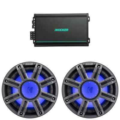 Kicker (2) 51MWF104 - MWF 10-Inch Premium Marine Subwoofer (Free-air) 4-ohm & 48KMA6004 Marine Amp Bundle