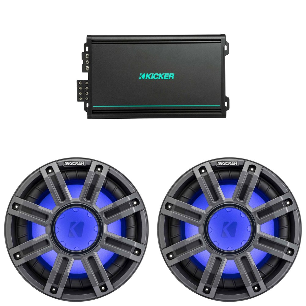 Kicker (2) 51MWF104 - MWF 10-Inch Premium Marine Subwoofer (Free-air) 4-ohm & 48KMA6004 Marine Amp Bundle