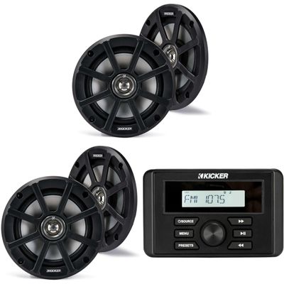 Kicker 46KMC3 Marine Gauge-Style Source & (2 Pair) 51PSC654 6.5" Powersports Speakers Bundle