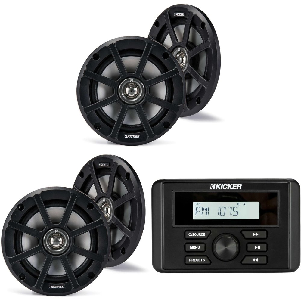 Kicker 46KMC3 Marine Gauge-Style Source & (2 Pair) 51PSC654 6.5" Powersports Speakers Bundle