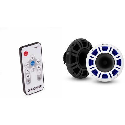 KICKER 48KMXL8 8" 4-Ohm RGB-LED KMXL Horn-Loaded Marine Coaxial Speakers, Pair w/LED Remote