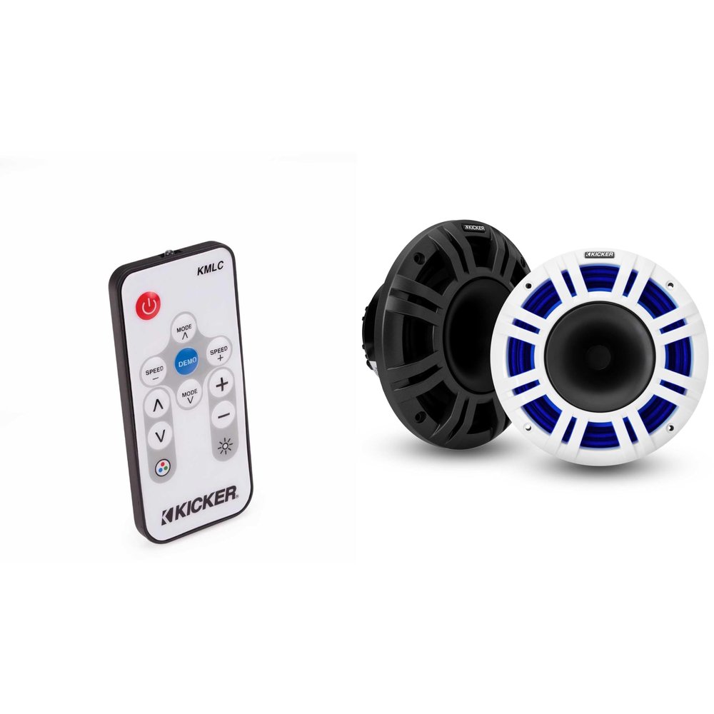 KICKER 48KMXL8 8" 4-Ohm RGB-LED KMXL Horn-Loaded Marine Coaxial Speakers, Pair w/LED Remote