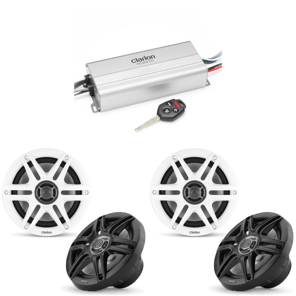 Clarion Marine 4 Channel Amp & (2) CMS-651-SWB 6.5" Boat Audio Upgrade Bundle