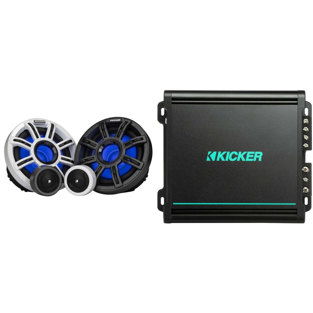 Kicker Premium Marine 6.5" Component Speaker and Amplifier Bundle (51MSS65 & 48KMA1502)