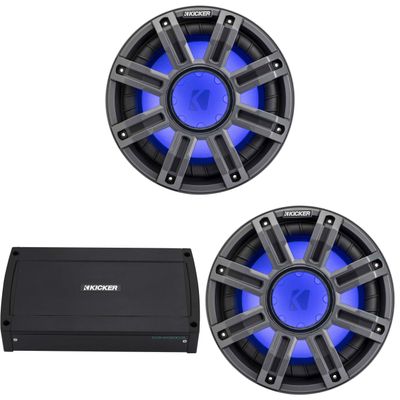 Kicker (2) 51MWF104 - MWF 10-Inch Premium Marine Subwoofer (Free-air) 4-ohm & 48KXMA9005 Marine Amp Bundle