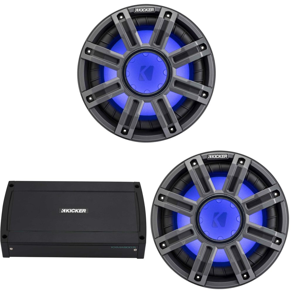 Kicker (2) 51MWF104 - MWF 10-Inch Premium Marine Subwoofer (Free-air) 4-ohm & 48KXMA9005 Marine Amp Bundle