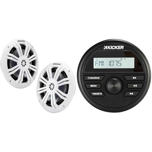 Kicker KMC2 Gauge Mount Marine Grade Receiver & 49KM604W 6.5" White Marine Speakers Bundle