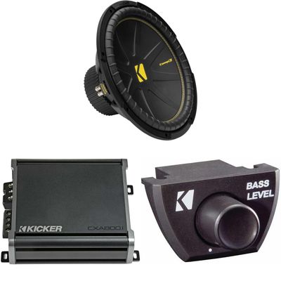 KICKER 50CWCD154 CompC 15" Subwoofer, Dual 4-Ohm with CXA8001 Amp Bundle (Includes Bass Knob)