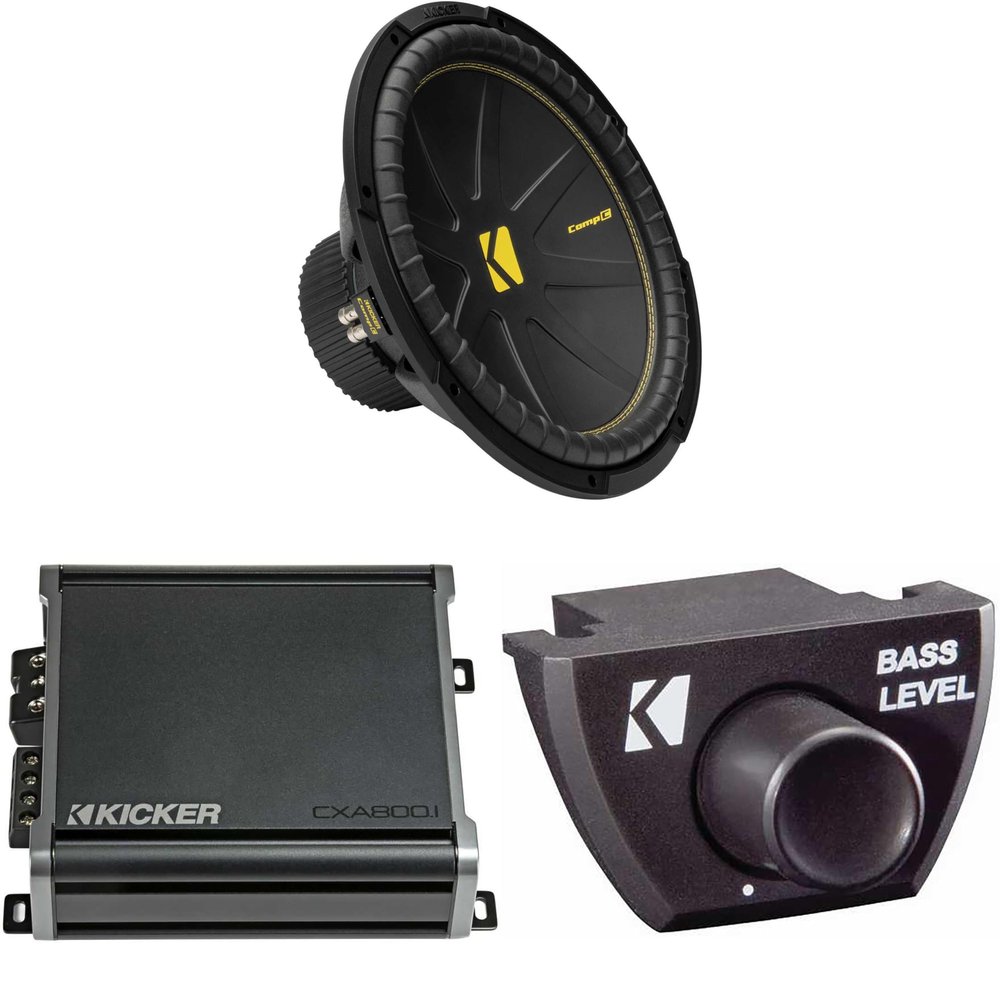 KICKER 50CWCD154 CompC 15" Subwoofer, Dual 4-Ohm with CXA8001 Amp Bundle (Includes Bass Knob)