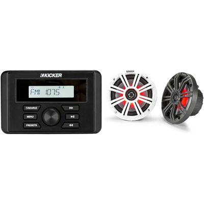 Kicker 46KMC3 Marine Gauge-Style Source & 45KM654L 6.5" Marine LED Speakers Bundle