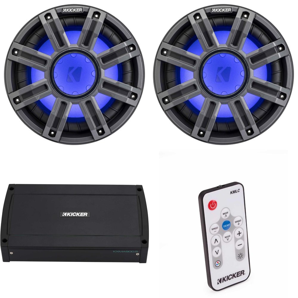 Kicker (2) 51MWF104 - MWF 10-Inch Premium Marine Subwoofer (Free-air) 4-ohm & 48KXMA9005 Marine Amp Bundle (Includes LED Remote)