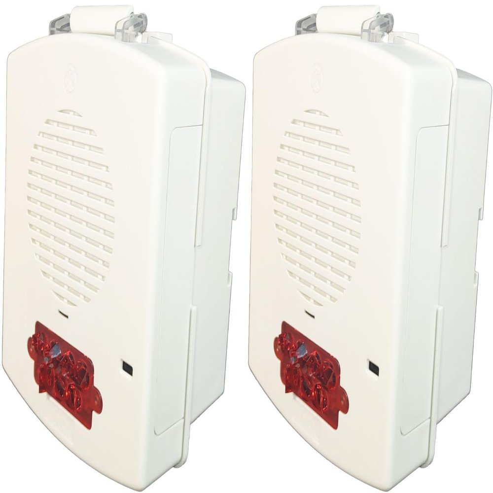 EL4XMTSTR-NW Pack of 2 Outdoor 4X Multitone Strobes, White; Red Lens; No Lettering; Sleek, Modern Aesthetics with No Visible Mounting Screws; Eight Commonly Used Alarm Tones in One Device