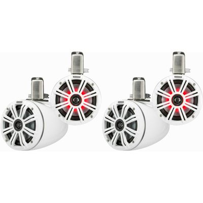 KICKER (2 Pair KMTC65W 6.5" Loaded Marine Wake Tower Enclosures with 45KM654L Speakers - White Grills and Enclosures