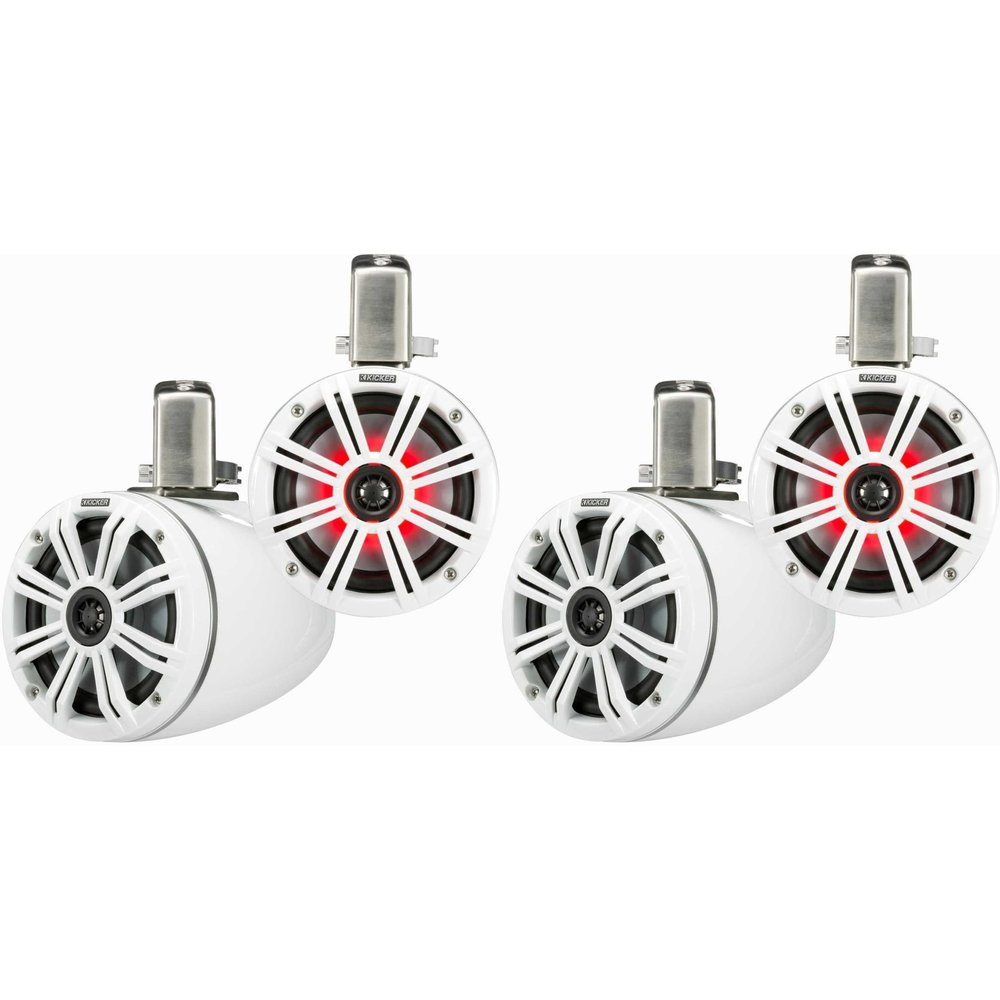 KICKER (2 Pair KMTC65W 6.5" Loaded Marine Wake Tower Enclosures with 45KM654L Speakers - White Grills and Enclosures