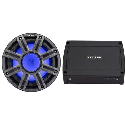 Kicker 51MWE104 - MWE 10-Inch Premium Marine Subwoofer (Enclosure) 4-ohm & 48KXMA4002 Marine Amp Bundle