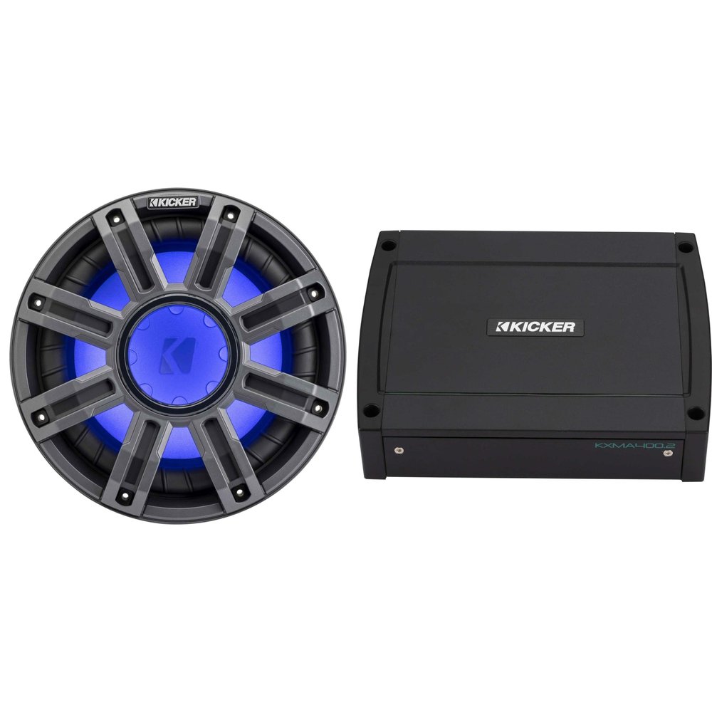 Kicker 51MWE104 - MWE 10-Inch Premium Marine Subwoofer (Enclosure) 4-ohm & 48KXMA4002 Marine Amp Bundle