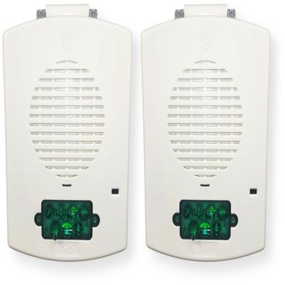 EL4XMTSTG-NW Pack of 2 Outdoor 4X Multitone Strobes, White; Green Lens; No Lettering; Sleek, Modern Aesthetics with No Visible Mounting Screws; Eight Commonly Used Alarm Tones in One Device
