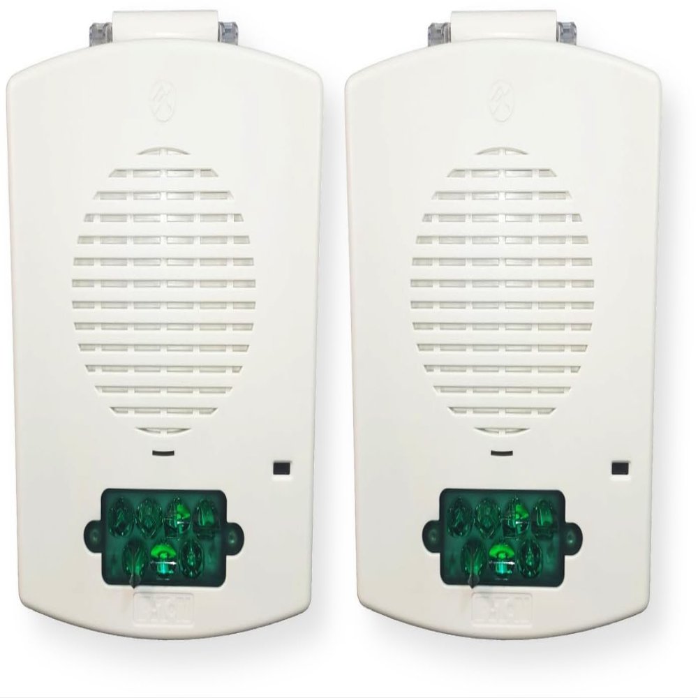 EL4XMTSTG-NW Pack of 2 Outdoor 4X Multitone Strobes, White; Green Lens; No Lettering; Sleek, Modern Aesthetics with No Visible Mounting Screws; Eight Commonly Used Alarm Tones in One Device