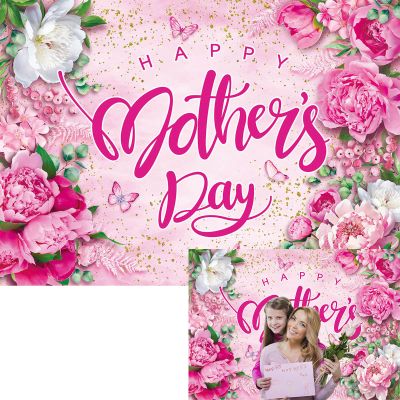 BINQOO Mother's Day Backdrop 8x6ft Mothers Day Photography Background Pink Flower Wall Backdrop Thanks Mama Women's Day Event Banner Photo Props
