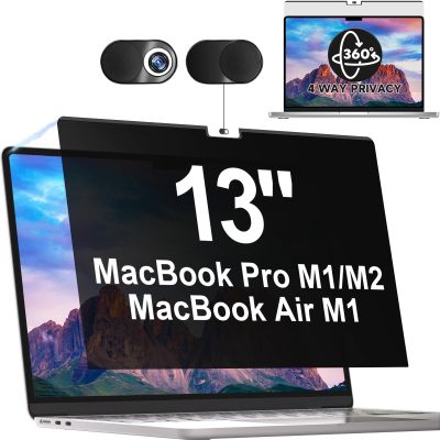 Magnetic 360 Privacy Screen for Macbook Pro 13 Inch (2016-2022, M1, M2) & Air 13 inch (2018-2021, M1), Removable Anti Glare Blue Light Filter, 4 Way Anti Spy Black Protector for Mac 13In Laptop