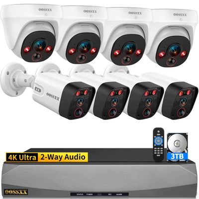 OOSSXX (4K Ultra & 130Wide-Angle) Wired Outdoor Security Camera System Dome PoE IP Cameras for Video Surveillance 2-Way Audio 8MP Home Security Cameras Systems