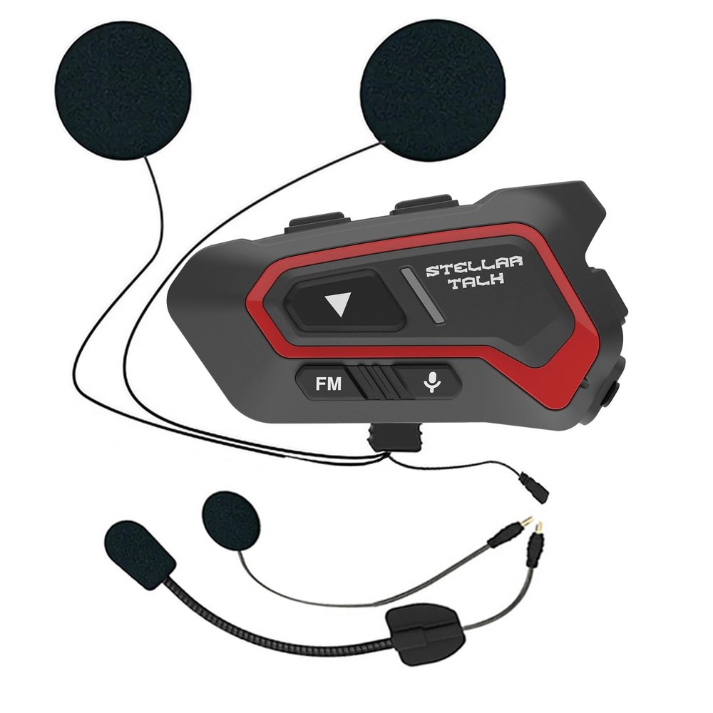 StellarTalk Motocycle Helmet Wireless Bluetooth Headset BlueT-S5 Red IP67 Waterproof Moto Biking & Skiiing /1000M Intercom/2 in 1 Microphone/2 Riders Intercom/