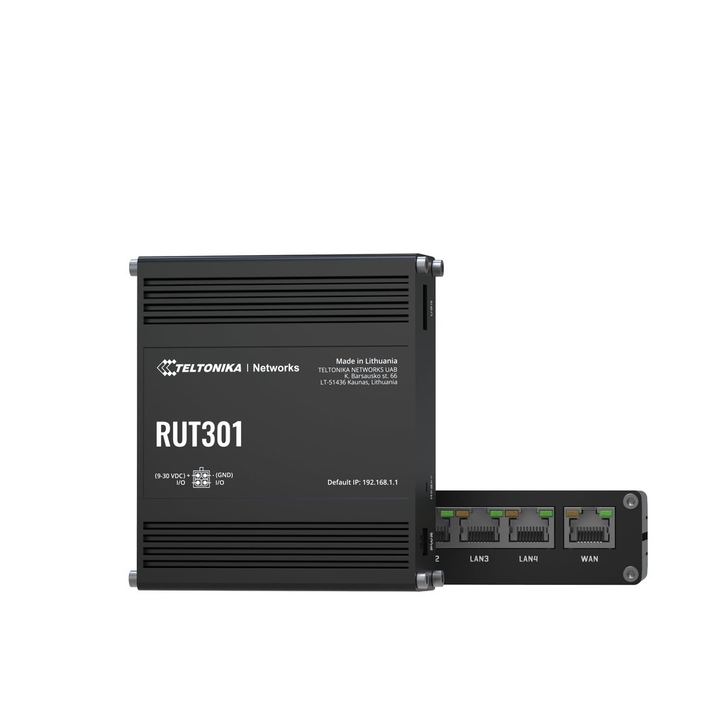 Teltonika RUT301 Industrial Ethernet Router, 5 x Ethernet ports, Compact and Durable Design, Secure VPN, USB