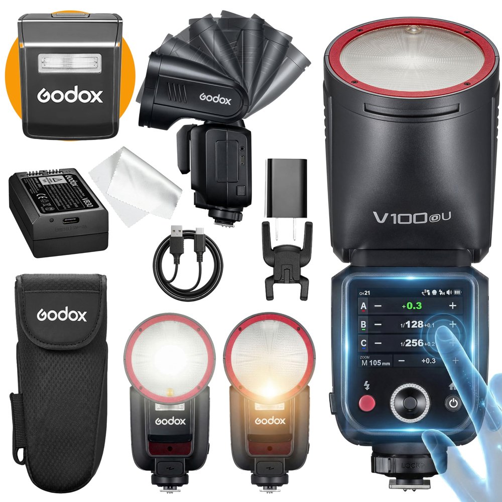 GODOX V100 O GODOX Flash for Olympus Touchscreen Control,100W TTL Camera Flash GODOXV1 for Olympus Upgraded,70 Full Power Consecutive Flashes, Camera Flash