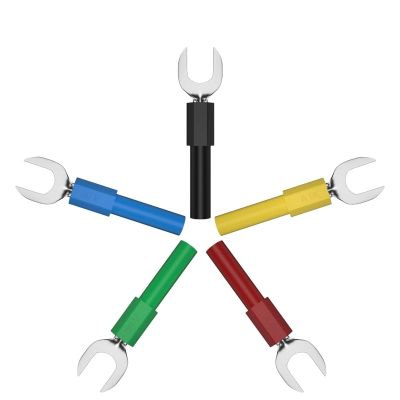 10PCS 8MM Insulated Fork Spade U-Type Wire Connector Electrical Crimp Terminal Y Spade Copper Banana Socket 4MM Q.20017(5 Colors x 2)