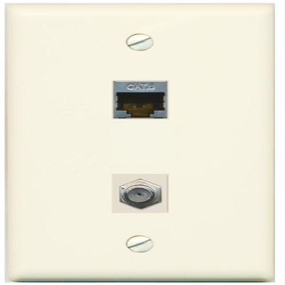 RiteAV 1 Port Cat6 Shielded 1 Coax Wall Plate Flat Light Almond - Bracket Included