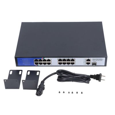 16 Port 2 Uplink 1 38Gbps Ethernet Switch POE Switch Monitor Power Supply Setup Ethernet with Plug and Play Metal Shell Monitor (US Plug 100-240V)
