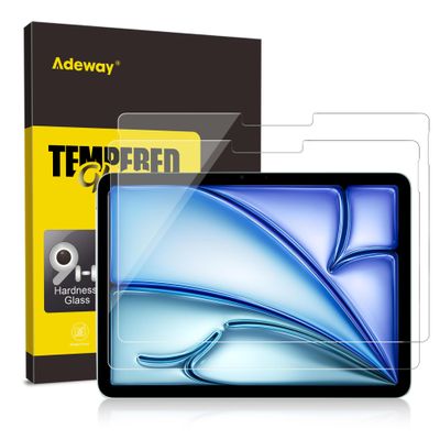 Adeway 2 Pack Screen Protector for iPad Air 11 Inch (2025 M3 & 2024 M2), Tempered Glass Film, Compatible with Apple Pencil & Face ID, Anti-Scratch, Clear Display, Easy Installation Kit