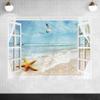 SULLOTSY Fabric Window for View Ocean Beach Tapestry Wall Hanging Flying Seagull Yellow Pie Star Wall Tapestry For College Dorm Living Office Decor Aesthetic Poster 179" L X 94.5" W view 1