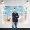 SULLOTSY Fabric Window for View Ocean Beach Tapestry Wall Hanging Flying Seagull Yellow Pie Star Wall Tapestry For College Dorm Living Office Decor Aesthetic Poster 179" L X 94.5" W view 4