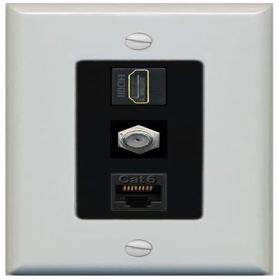 RiteAV 1 Port Coax Cat6-Ethernet HDMI Wall Plate - 1 Gang [Gray/Black]