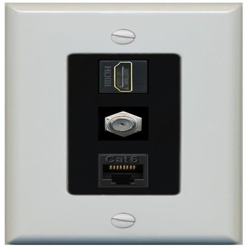 RiteAV 1 Port Coax Cat6-Ethernet HDMI Wall Plate - 1 Gang [Gray/Black]