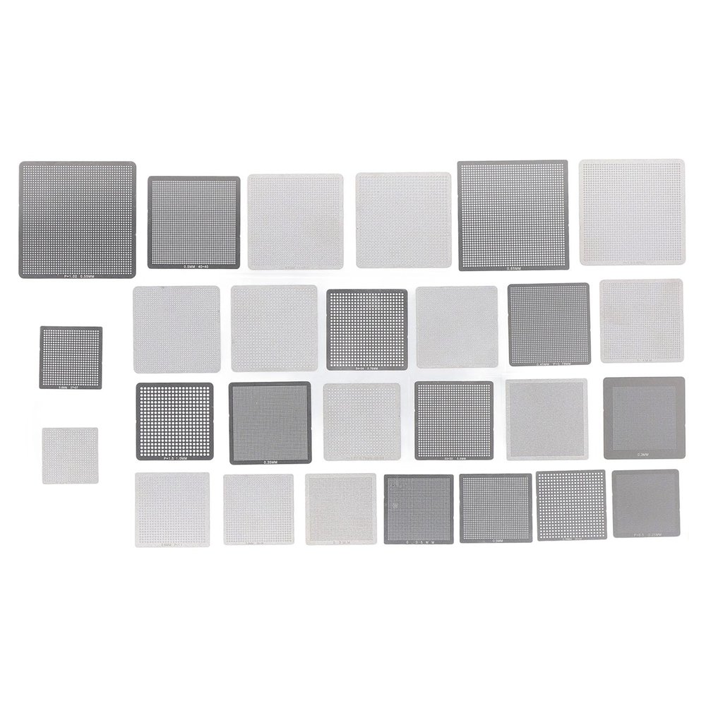 27PCS BGA Reballing Stencils 304 Stainless Steel Mesh, Precision Sintering Crafted, Suitable for Laptop Welding Maintenance Marked Specifications,