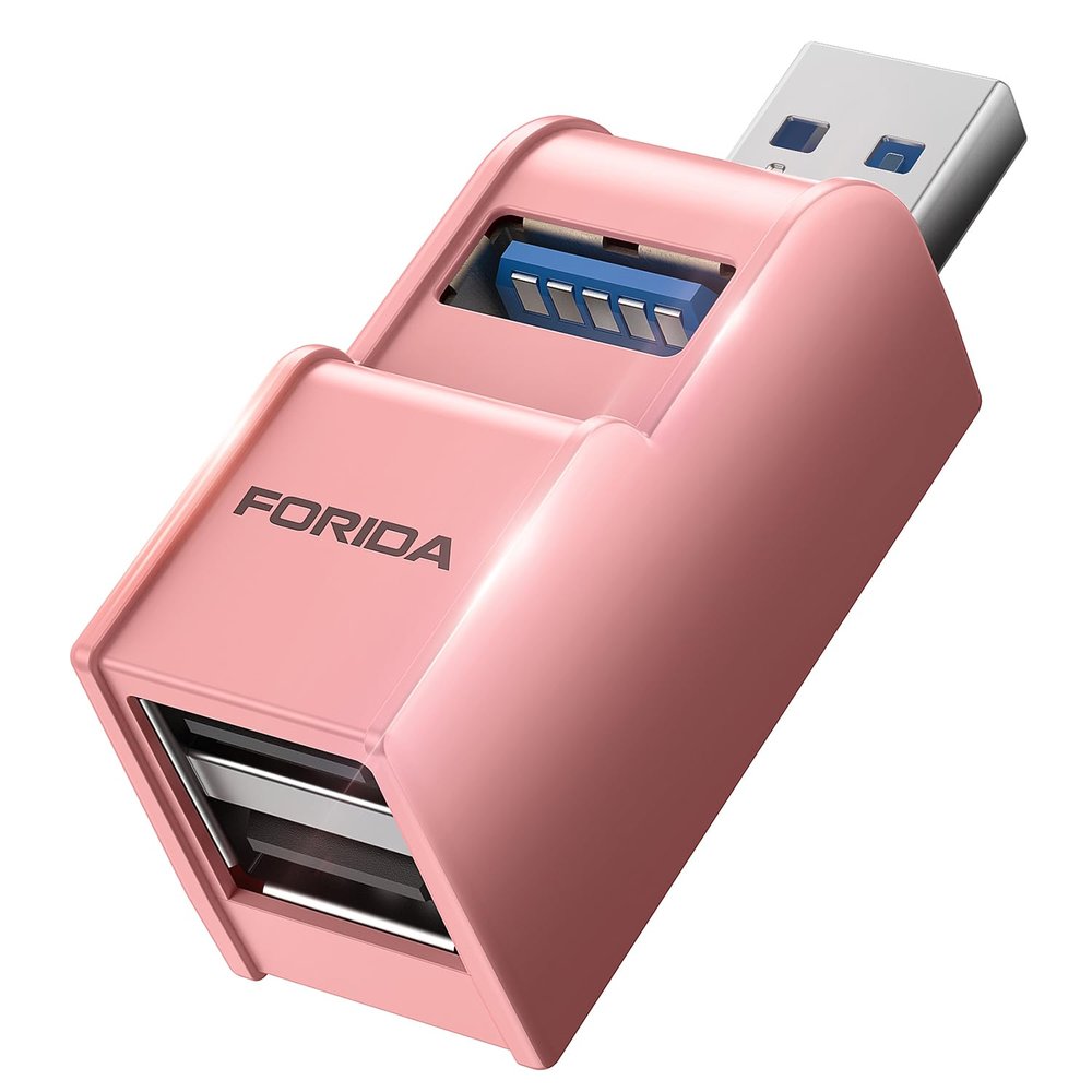 3 Ports USB 3.0 Adapter, USB Hub with 1 USB 3.0 and 2 USB 2.0 Port, Portable USB Port Splitter for Keyborad, Mobile Hard Disk, U Disk, Camera, Mouse,etc (Pink)