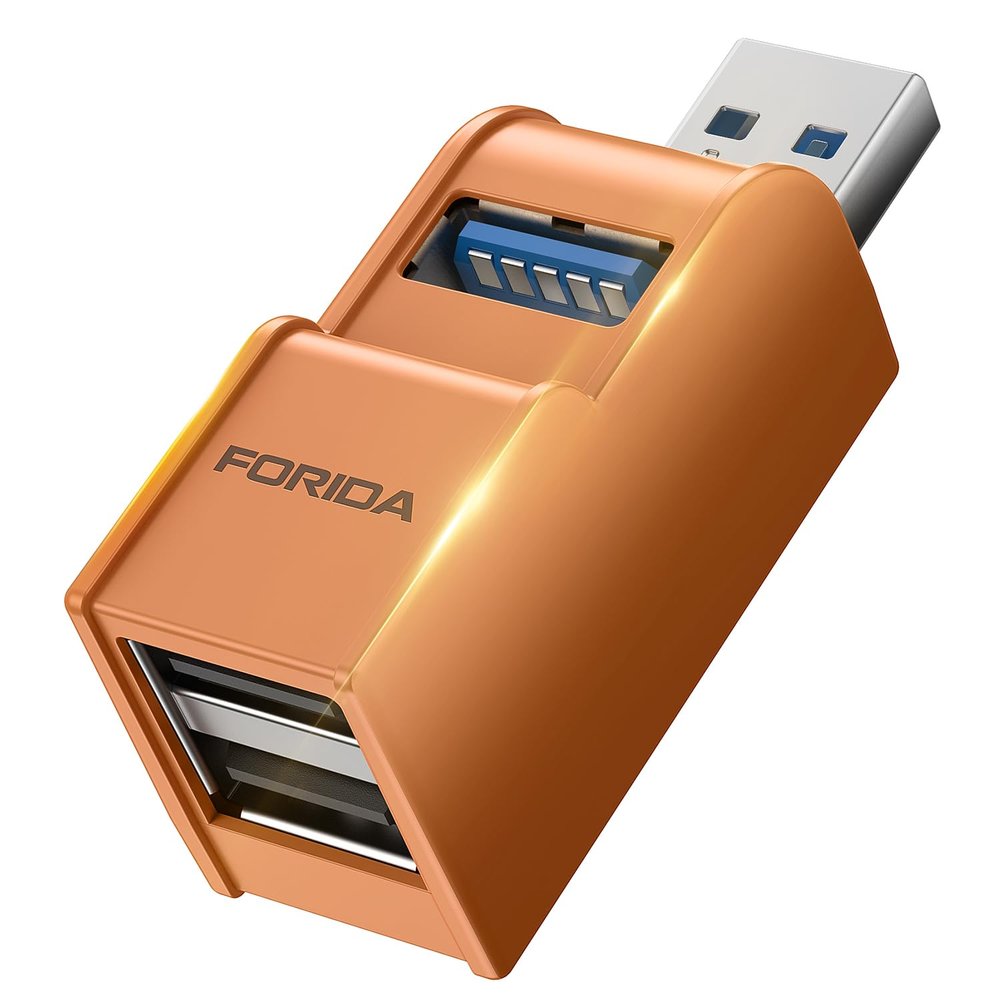 3 Ports USB 3.0 hub, USB Splitter to 2 USB 2.0 Out Ports and 1 USB-3.0 Port, Portable USB Adapter for Keyborad, Mobile Hard Disk, U Disk, Camera, Mouse, Laptop Accessories,etc (Orange)