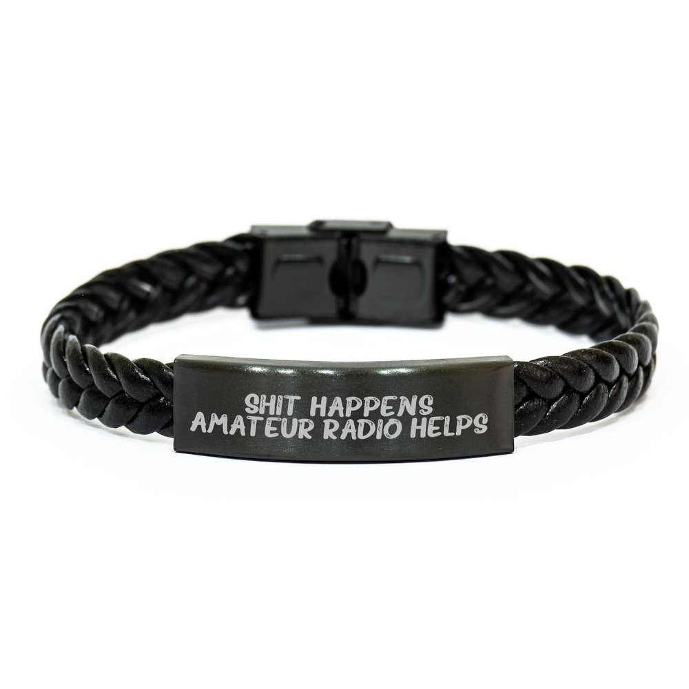 Amateur Radio Interlaced Leather Bracelet for Valentine's, Shit Happens, Gifts from Friends for Amateur Radio Lovers