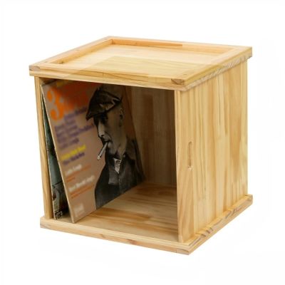 CD Record Storage Rack Vinyl Record LP Storage Box, Wooden Record Crate with Handle - Table Top Pine Album Holder and Organizer, Stackable Record Storage Case CD Record Storage Box(Natural)