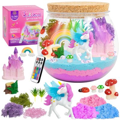Light-Up Unicorn Terrarium Gifts, DIY Night Light Kit with Remote Control and 13 Lighting Colors, Night Light for Birthday, Children's Day, Halloween, Christmas or New Year Gifts for Girls Ages 5-10