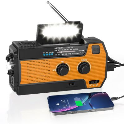 4000mAh/14800mWh Emergency Radio, Solar Hand Crank Emergency Radio - NOAA Weather Radio with AM/FM/NOAA Weather Alert, Reading Lamp, Flashlight, Cell Phone Charger and SOS Siren (Orange)