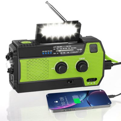 WVL Emergency Radio, 4000mAh/14800mWh NOAA Weather Radio, Solar Hand Crank Emergency Radio with AM/FM/NOAA Weather Alert, Flashlight, Reading Lamp, Cell Phone Charger and SOS Siren(Green)