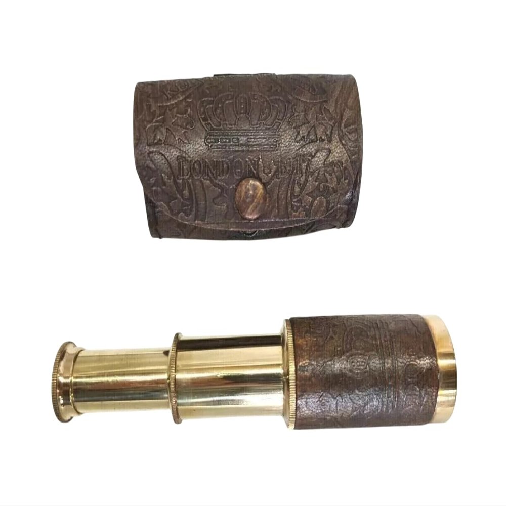 Vintage Nautical Brass Antique Telescope Pirate Scope with Leather Box Best Gift.